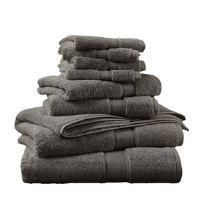 English Elm 8-Piece 800 GSM Long-Staple Cotton Towel Set Plush Absorbent Antimicrobial Bath Linen Charcoal B035P600838
