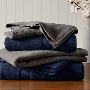 English Elm 8-Piece 800 GSM Long-Staple Cotton Towel Set Plush Absorbent Antimicrobial Bath Linen Charcoal B035P600838