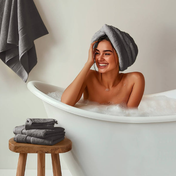 English Elm 8-Piece 800 GSM Long-Staple Cotton Towel Set Plush Absorbent Antimicrobial Bath Linen Charcoal B035P600838