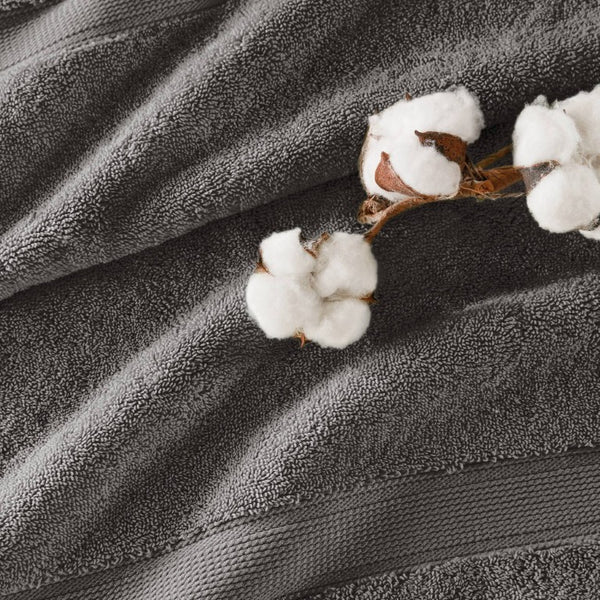 English Elm 8-Piece 800 GSM Long-Staple Cotton Towel Set Plush Absorbent Antimicrobial Bath Linen Charcoal B035P600838