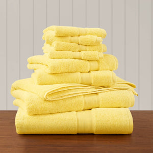 English Elm 8-Piece 800 GSM Long-Staple Cotton Towel Set Plush Absorbent Antimicrobial Bath Linen Marigold Yellow B035P600839