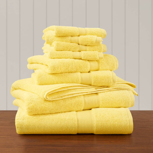 English Elm 8-Piece 800 GSM Long-Staple Cotton Towel Set Plush Absorbent Antimicrobial Bath Linen Marigold Yellow B035P600839