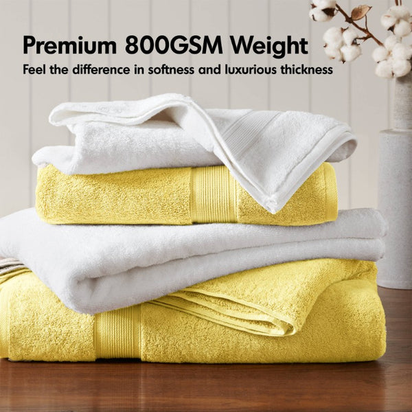 English Elm 8-Piece 800 GSM Long-Staple Cotton Towel Set Plush Absorbent Antimicrobial Bath Linen Marigold Yellow B035P600839