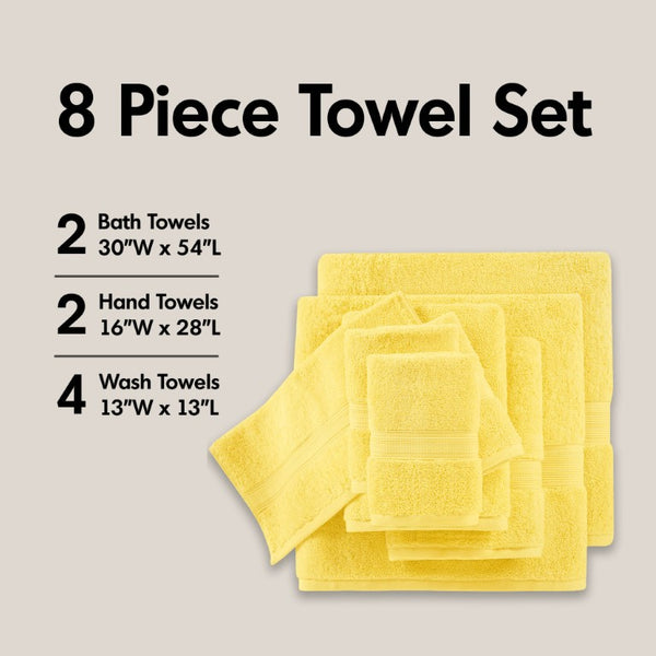 English Elm 8-Piece 800 GSM Long-Staple Cotton Towel Set Plush Absorbent Antimicrobial Bath Linen Marigold Yellow B035P600839