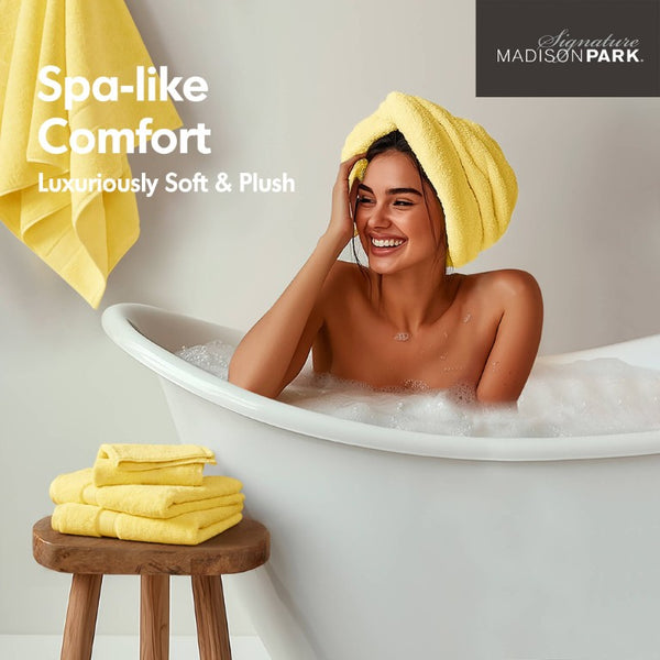 English Elm 8-Piece 800 GSM Long-Staple Cotton Towel Set Plush Absorbent Antimicrobial Bath Linen Marigold Yellow B035P600839