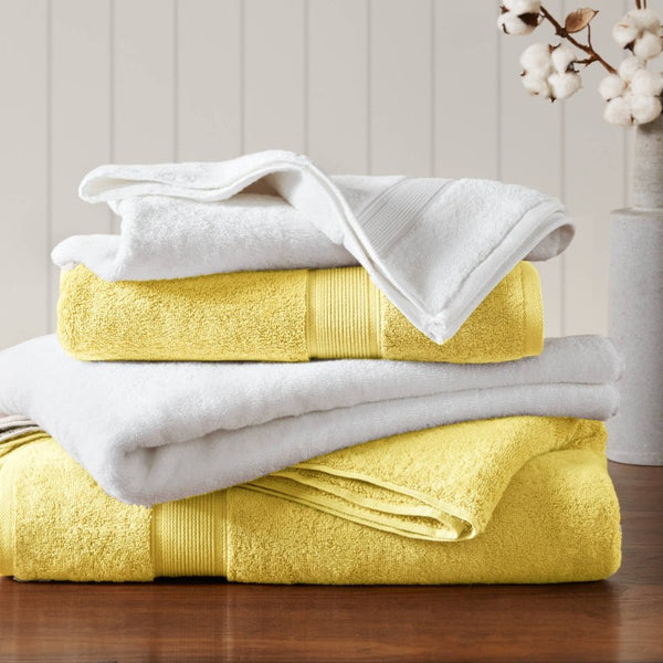 English Elm 8-Piece 800 GSM Long-Staple Cotton Towel Set Plush Absorbent Antimicrobial Bath Linen Marigold Yellow B035P600839