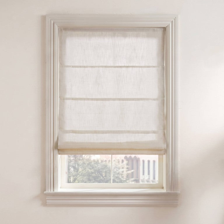 English Elm 1 Cordless Roman Shade Linen Blend Light Filtering Tailored Folds for Living Rooms Ivory B035P600851