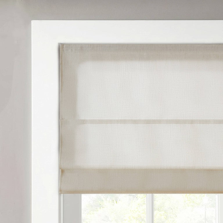 English Elm 1 Cordless Roman Shade Linen Blend Light Filtering Tailored Folds for Living Rooms Ivory B035P600851