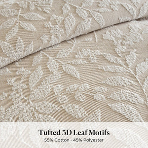 English Elm 3 Piece Queen Botanical Jacquard Comforter Set with Tufted Leaf Texture in Warm Beige B035P600858