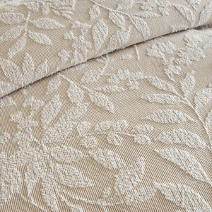 English Elm 3 Piece Queen Botanical Jacquard Comforter Set with Tufted Leaf Texture in Warm Beige B035P600858
