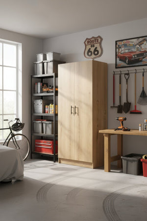 English Elm Modex Tall Melamine Storage Cabinet with Soft Close Doors and Adjustable Shelves B040P474698