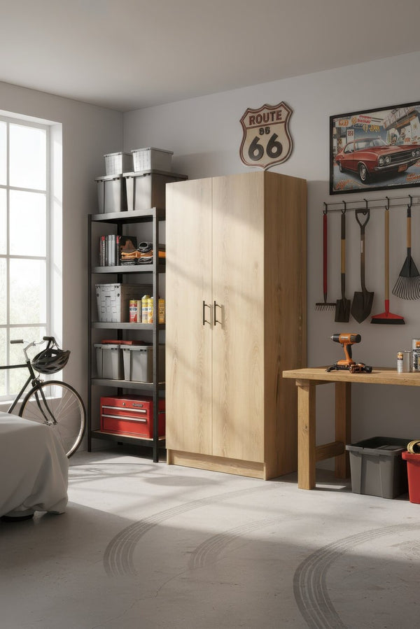 English Elm Modex Tall Melamine Storage Cabinet with Soft Close Doors and Adjustable Shelves B040P474698