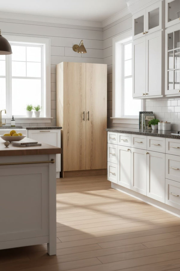 English Elm Modex Tall Melamine Storage Cabinet with Soft Close Doors and Adjustable Shelves B040P474698