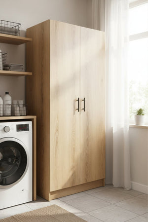 English Elm Modex Tall Melamine Storage Cabinet with Soft Close Doors and Adjustable Shelves B040P474698