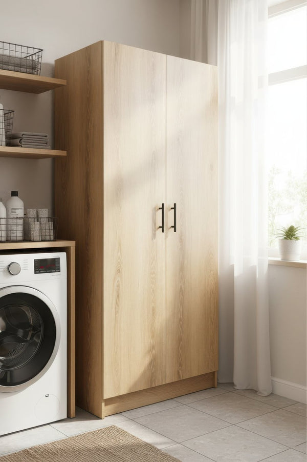 English Elm Modex Tall Melamine Storage Cabinet with Soft Close Doors and Adjustable Shelves B040P474698