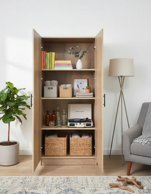 English Elm Modex Tall Melamine Storage Cabinet with Soft Close Doors and Adjustable Shelves B040P474698