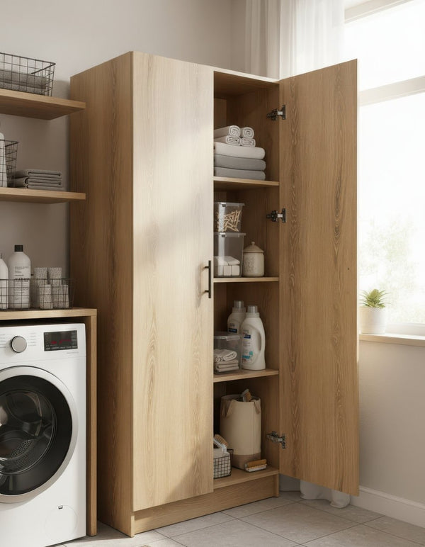 English Elm Modex Tall Melamine Storage Cabinet with Soft Close Doors and Adjustable Shelves B040P474698
