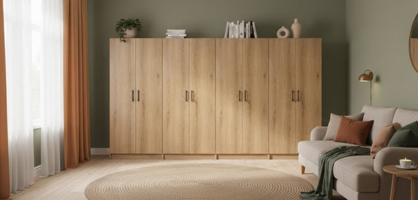 English Elm Modex Tall Melamine Storage Cabinet with Soft Close Doors and Adjustable Shelves B040P474698