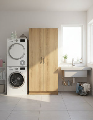 English Elm Modex Tall Melamine Storage Cabinet with Soft Close Doors and Adjustable Shelves B040P474698