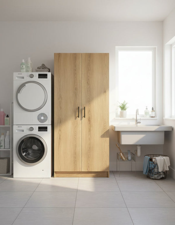 English Elm Modex Tall Melamine Storage Cabinet with Soft Close Doors and Adjustable Shelves B040P474698