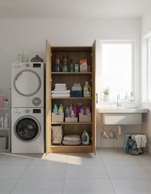 English Elm Modex Tall Melamine Storage Cabinet with Soft Close Doors and Adjustable Shelves B040P474698