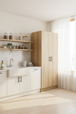 English Elm Modex Tall Melamine Storage Cabinet with Soft Close Doors and Adjustable Shelves B040P474698
