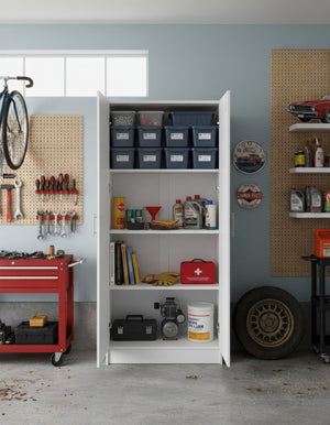 English Elm Modex Slim Vertical Melamine Tower Cabinet with Adjustable Shelves for Garage or Office B040P474699