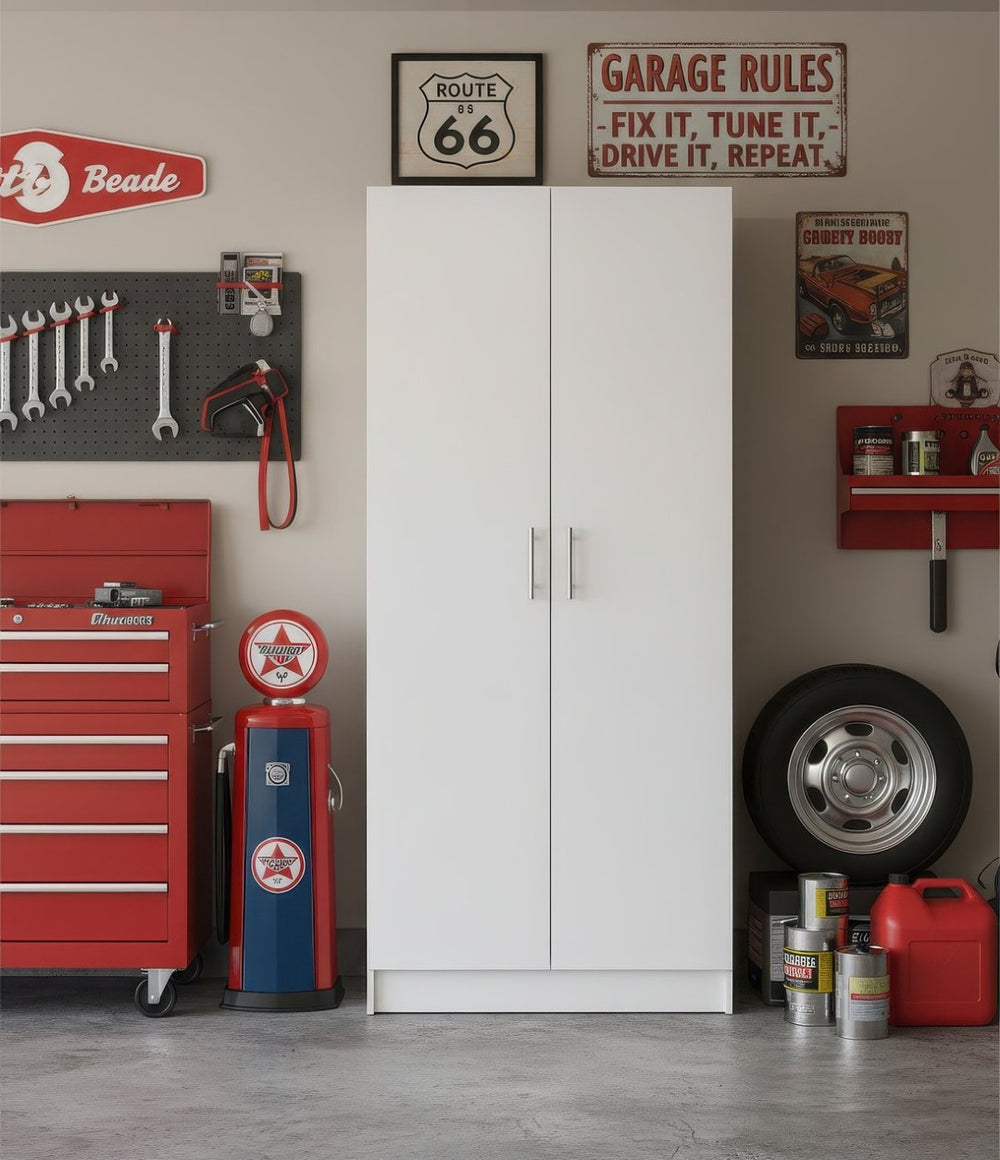 English Elm Modex Slim Vertical Melamine Tower Cabinet with Adjustable Shelves for Garage or Office B040P474699