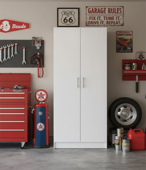 English Elm Modex Slim Vertical Melamine Tower Cabinet with Adjustable Shelves for Garage or Office B040P474699