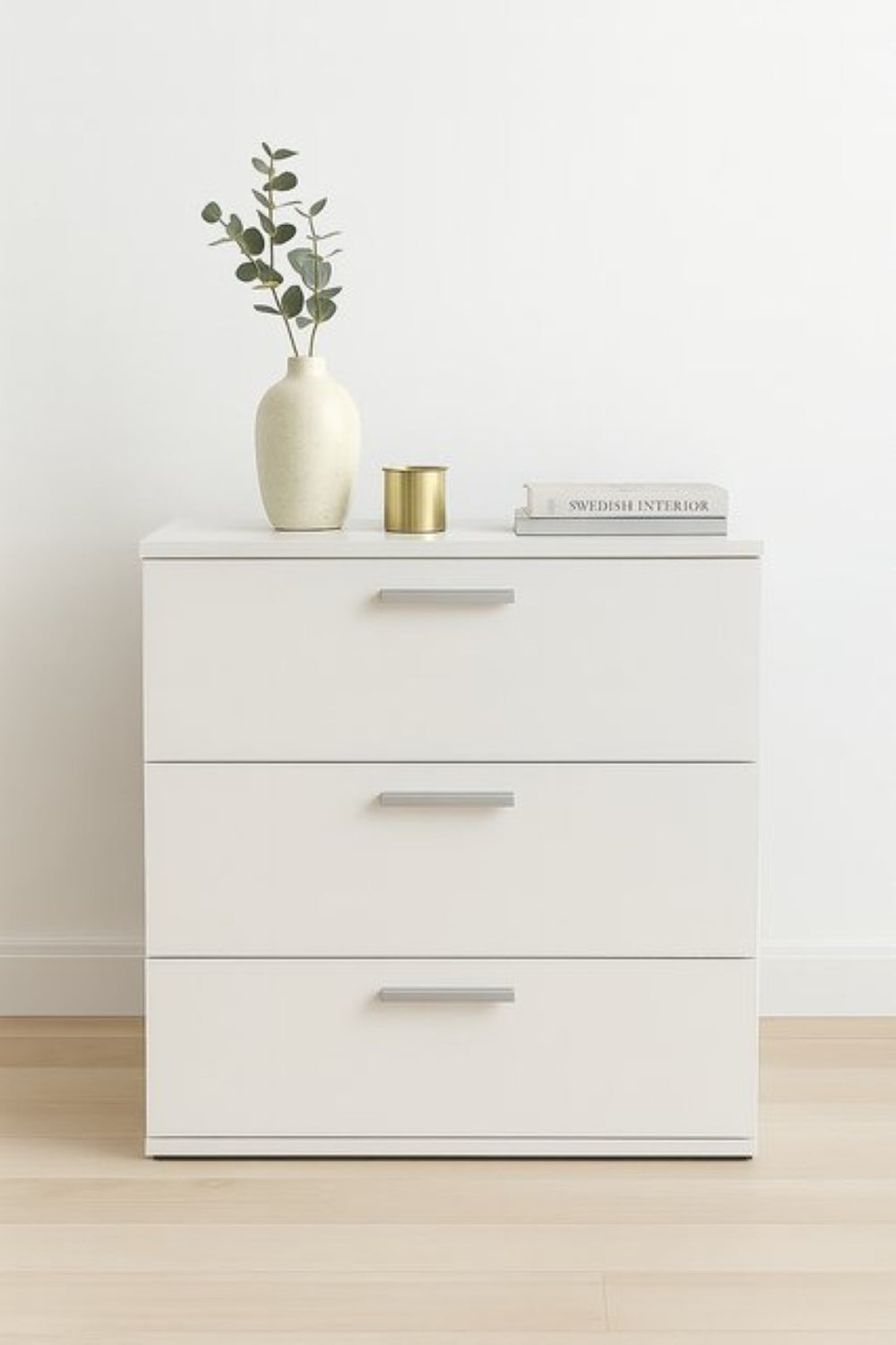 English Elm Morgan Modular White Three Drawer Jumbo Chest for Bedroom Closet Expandable Storage B040S00087