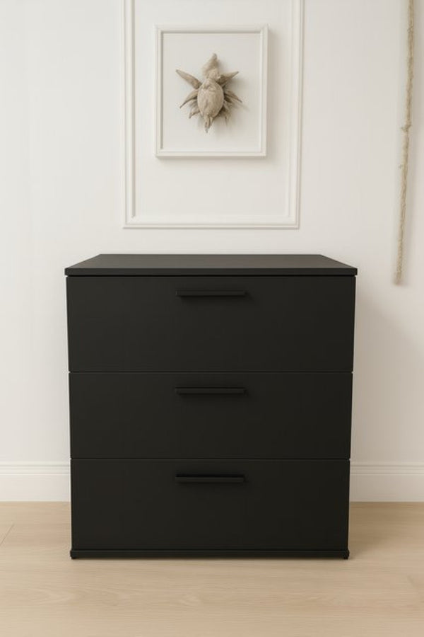 English Elm Morgan Modular Jumbo Three Drawer Chest Matte Black Melamine Wood Bedroom Storage B040S00130