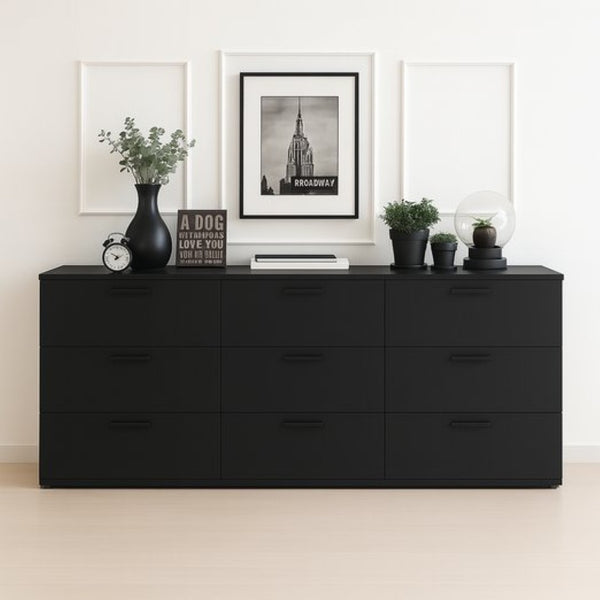 English Elm Morgan Modular Jumbo Three Drawer Chest Matte Black Melamine Wood Bedroom Storage B040S00130