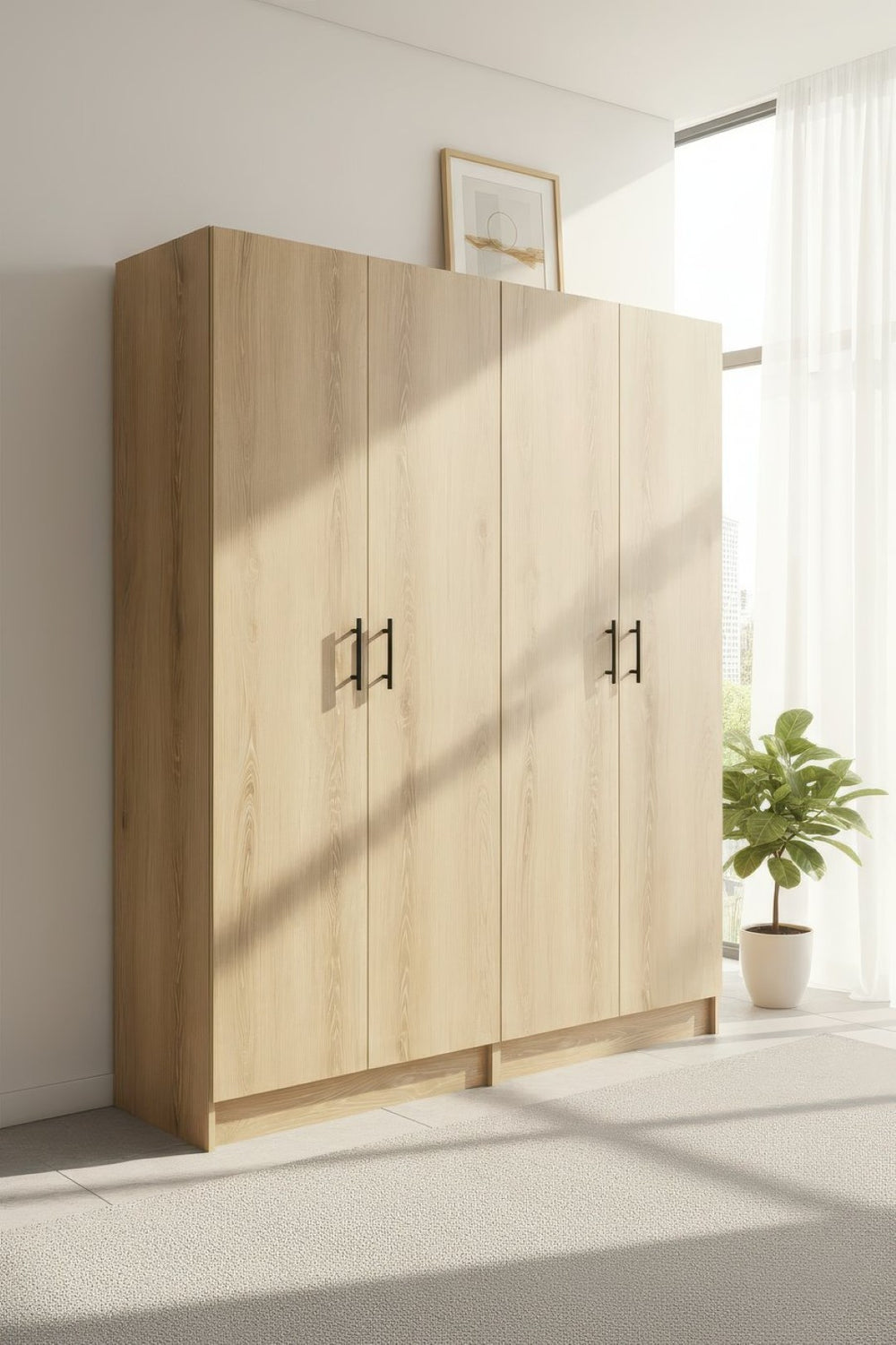 English Elm Modex Melamine Two Piece Tall Storage Cabinet Set with Soft Close Doors for Any Room B040S00166