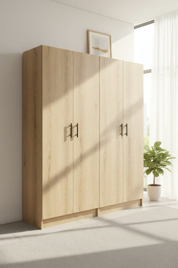 English Elm Modex Melamine Two Piece Tall Storage Cabinet Set with Soft Close Doors for Any Room B040S00166