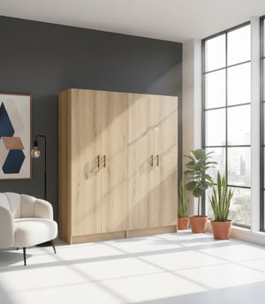 English Elm Modex Melamine Two Piece Tall Storage Cabinet Set with Soft Close Doors for Any Room B040S00166
