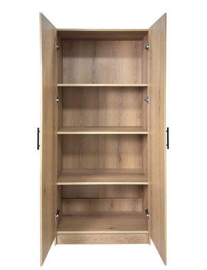 English Elm Modex Melamine Two Piece Tall Storage Cabinet Set with Soft Close Doors for Any Room B040S00166