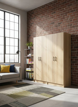 English Elm Modex Melamine Two Piece Tall Storage Cabinet Set with Soft Close Doors for Any Room B040S00166