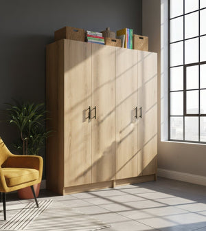 English Elm Modex Melamine Two Piece Tall Storage Cabinet Set with Soft Close Doors for Any Room B040S00166