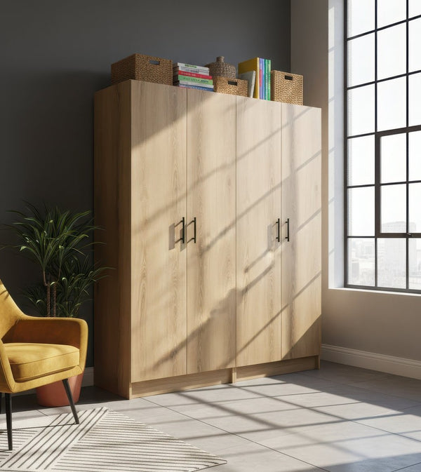 English Elm Modex Melamine Two Piece Tall Storage Cabinet Set with Soft Close Doors for Any Room B040S00166
