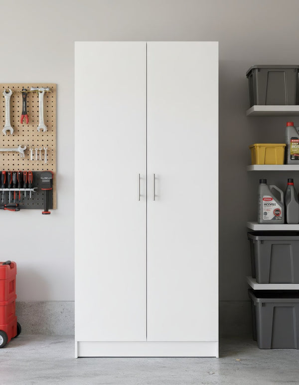 English Elm Modex Slim White Melamine Soft Close Cabinet Set for Garage Office or Pantry B040S00167