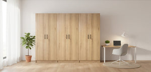 English Elm Modex Oak Finish 3 Piece Slim Storage Cabinet Set with Adjustable Shelves B040S00168