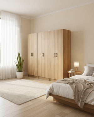 English Elm Modex Oak Finish 3 Piece Slim Storage Cabinet Set with Adjustable Shelves B040S00168