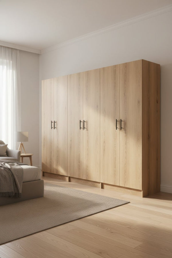 English Elm Modex Oak Finish 3 Piece Slim Storage Cabinet Set with Adjustable Shelves B040S00168