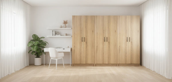 English Elm Modex Oak Finish 3 Piece Slim Storage Cabinet Set with Adjustable Shelves B040S00168