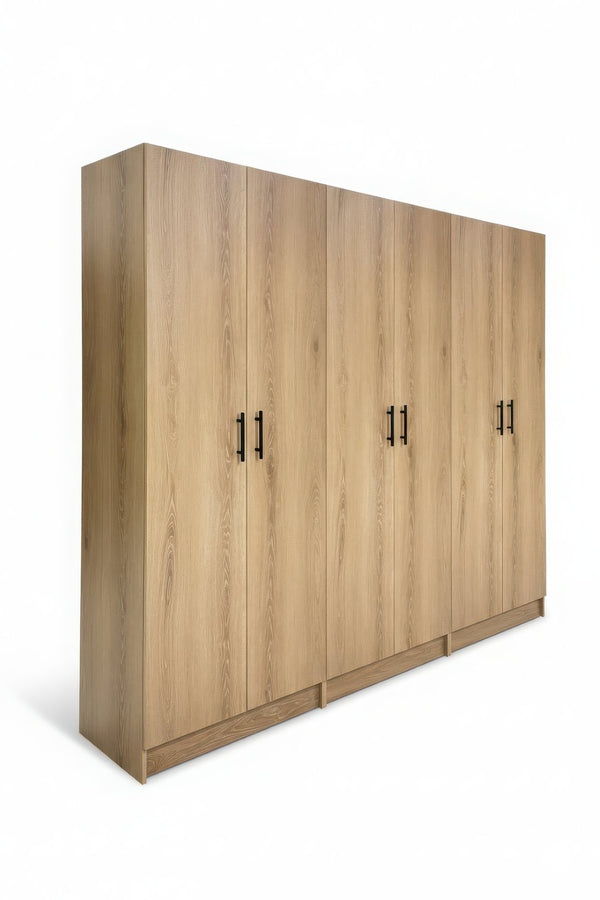 English Elm Modex Oak Finish 3 Piece Slim Storage Cabinet Set with Adjustable Shelves B040S00168