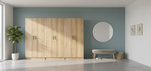 English Elm Modex Oak Finish 3 Piece Slim Storage Cabinet Set with Adjustable Shelves B040S00168