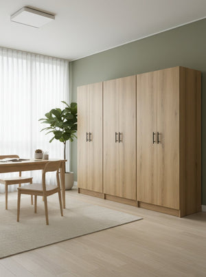 English Elm Modex Oak Finish 3 Piece Slim Storage Cabinet Set with Adjustable Shelves B040S00168