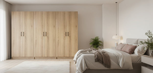 English Elm Modex Oak Finish 3 Piece Slim Storage Cabinet Set with Adjustable Shelves B040S00168