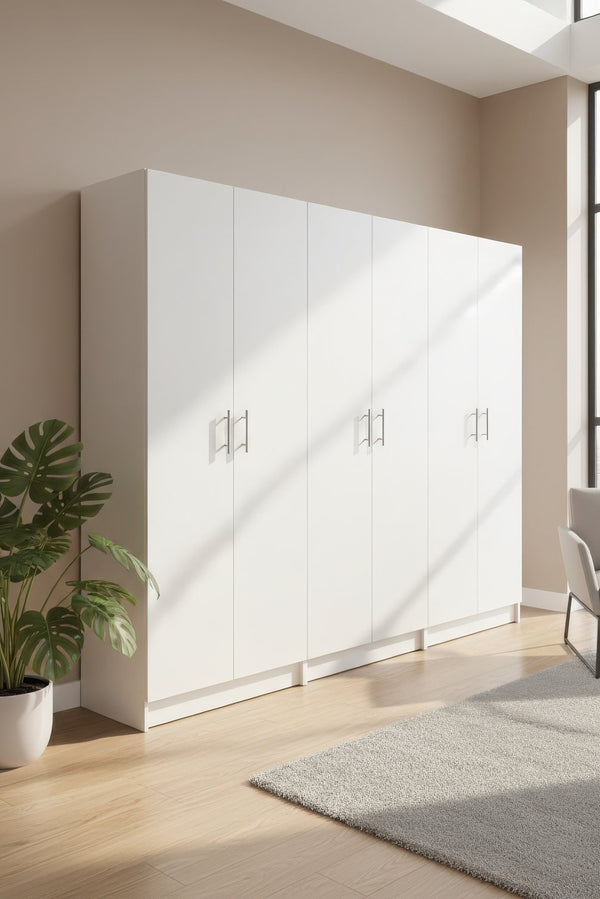 English Elm Modex Three Piece Tall Melamine Storage Cabinet Set for Garage Office or Kitchen B040S00169