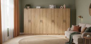 English Elm Modex Oak Four Piece Tall Melamine Cabinet Set with Soft Close Doors for Garage B040S00170